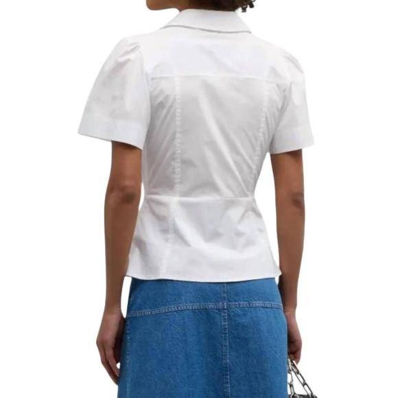 Tanya Taylor White Cotton Blend Short Puff Sleeve Wrap Blouse Sandra Top Size 14 - Picture 3 of 12